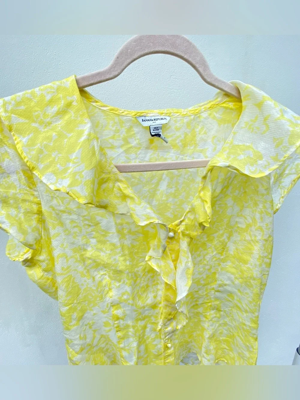 Y2K Yellow & Ivory Silk Blend Ruffle Blouse Size Small